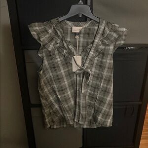 Plaid Ruffle Sleeve Top